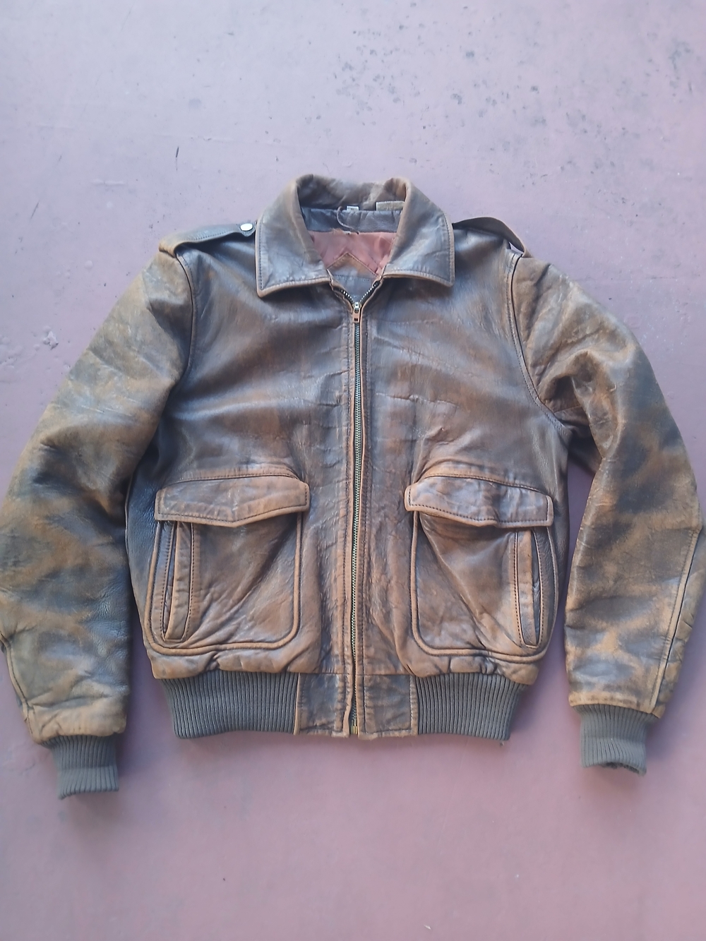 Vintage 60s 70s Leather Flight Bomber Jacket Size Small Type A-2 Brown Talon
